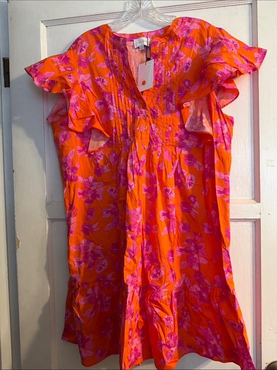 Sugarlips Dresses & Skirts - Sugarlips Orange Dress with Pink Floral Ruffles